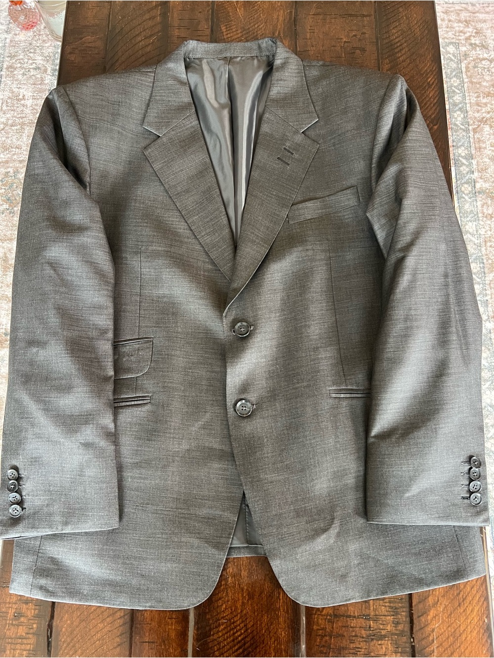 Custom Italian Wool Gray Suit 40R 34W Bespoke Tailored Surgeon’s Cuffs